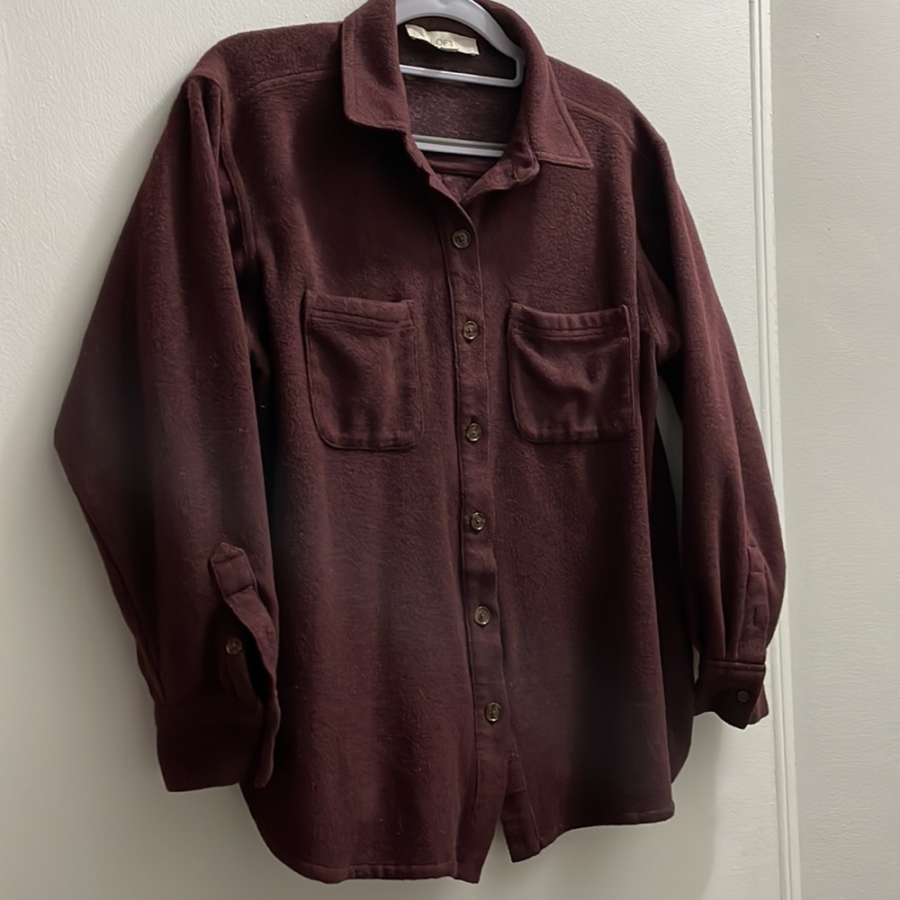 LOFT Cozy pocket shirt in deep eggplant